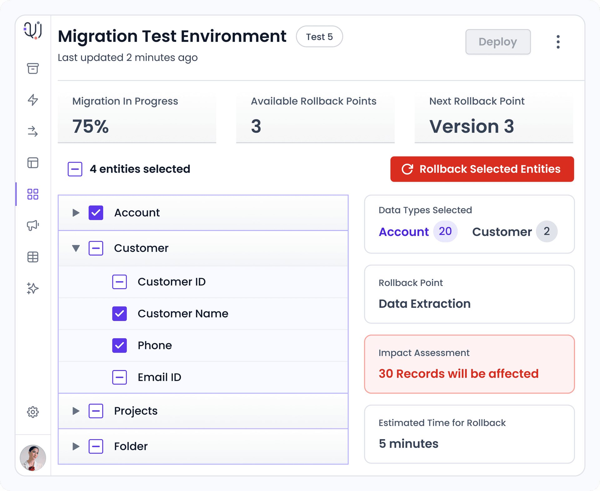 Granular rollback capabilities (e.g., by entity or data type)