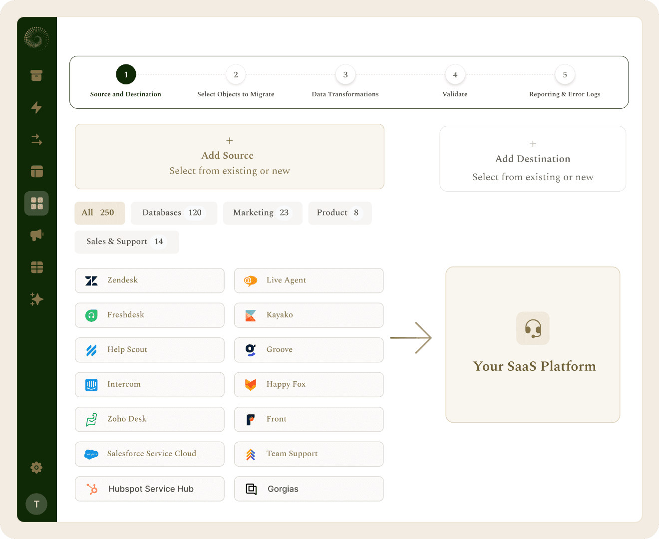 Intuitive step-by-step migration UI for end users