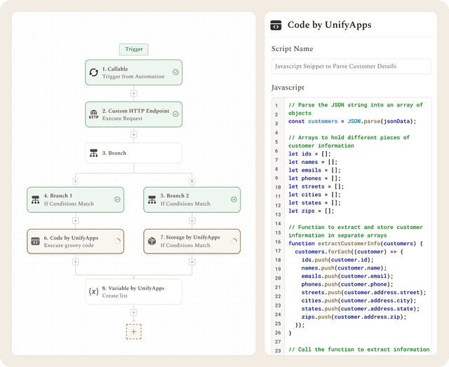 Build complex business logic like branches for parallel execution, add delay in your flow, use from a range of triggers and actions
