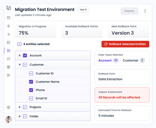Granular rollback capabilities (e.g., by entity or data type)