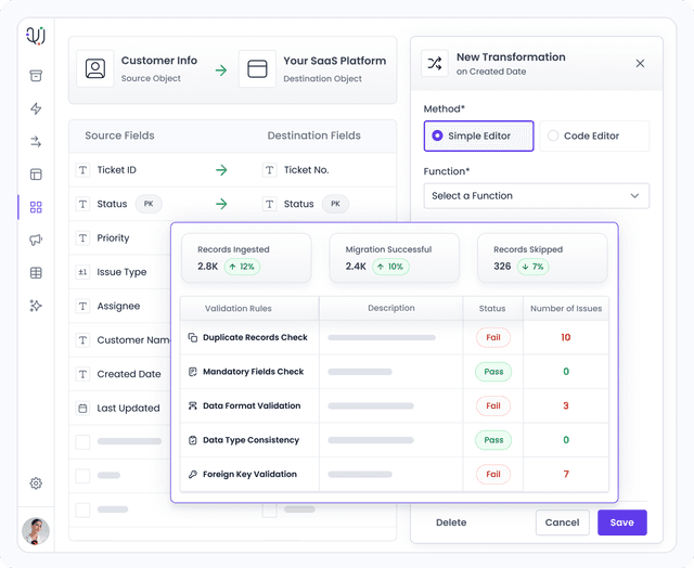 Field mapping and data transformation with automated validation checks