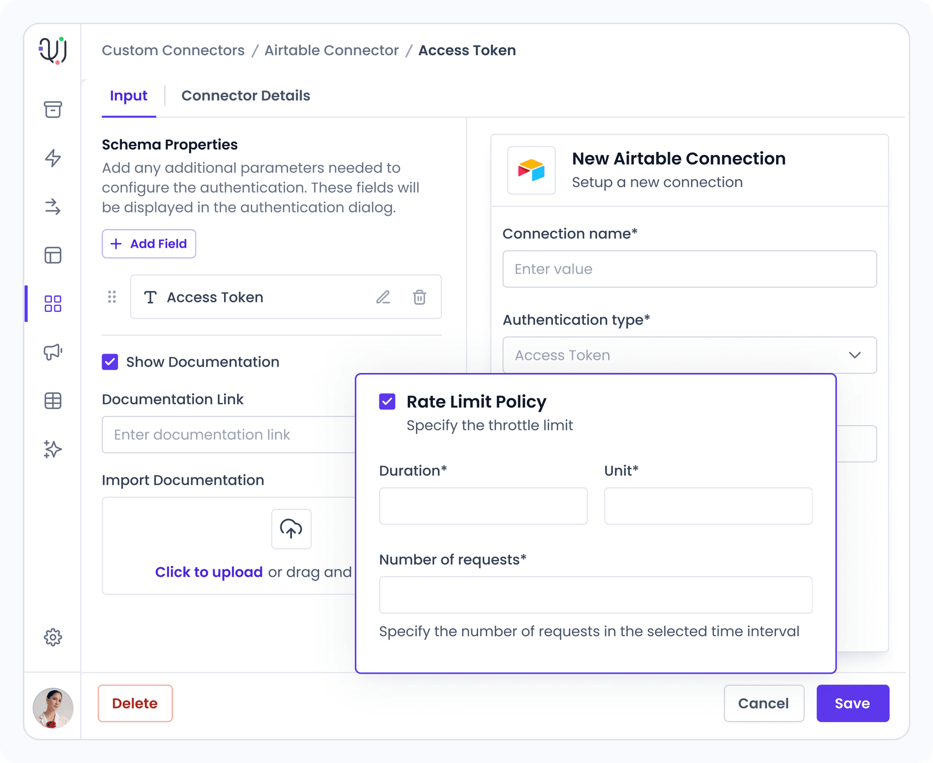 Extensibility for custom connectors and rate limiting mechanisms